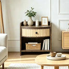 Wooden Nightstand with Drawer and Open Storage Shelf, Curved Front Bedside Table - Image 8