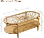 RUSTOWN Rattan Coffee Tables, 2-Tier Oval Boho Cocktail Tables, Mid Century - Image 2
