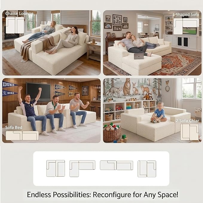 108" Boneless Couch Modular Sectional Sofa, L-Shaped Couch - Image 9