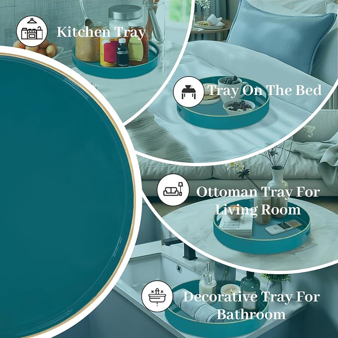 MAONAME 13" Round Tray, Teal Serving Trays - Image 7