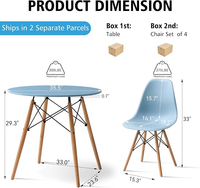 5-Piece Round Dining Table Set, Small 35.5" Kitchen Table Chairs Set of 4 Space - Image 2