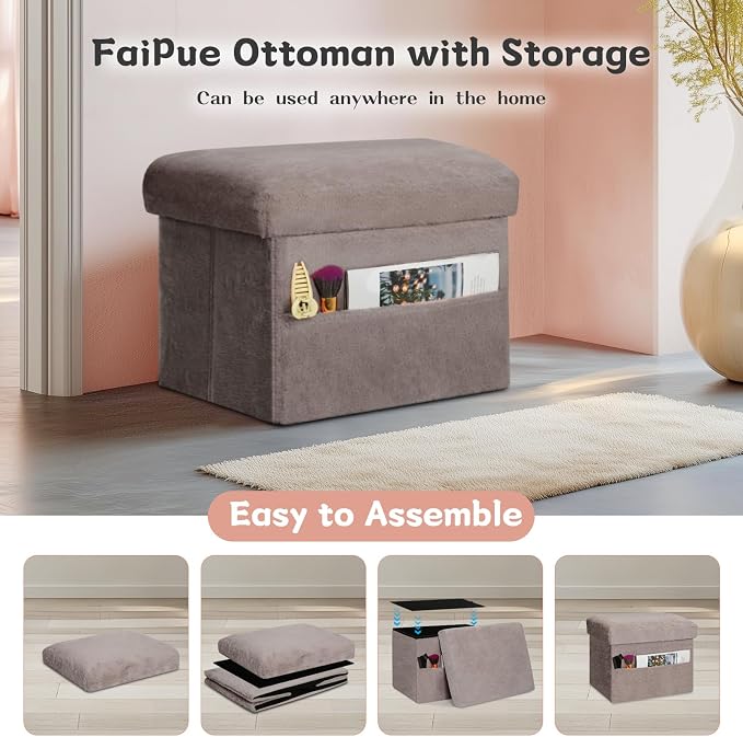 Ottoman with Storage, Folding Soft Fur Ottoman Foot Rest Stool with Thicker - Image 6