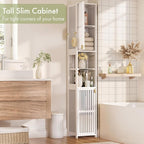 Amazer White Bathroom Storage Cabinet 70'', Bamboo Slim Storage Cabinet - Image 5