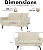 Tbfit 56" W Loveseat Sofa, Mid Century Modern Decor Love Seat Couches - Image 2