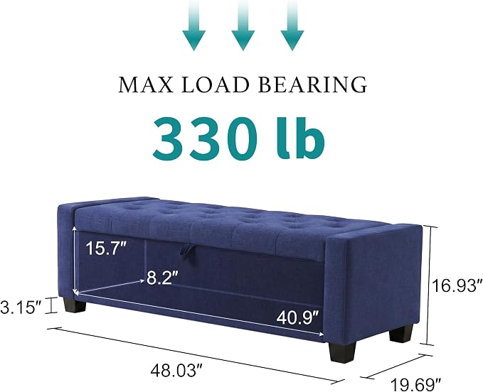 Huatean Home 48" Ottoman with Storage, Storage Ottoman Bench with Safety Hinge - Image 2