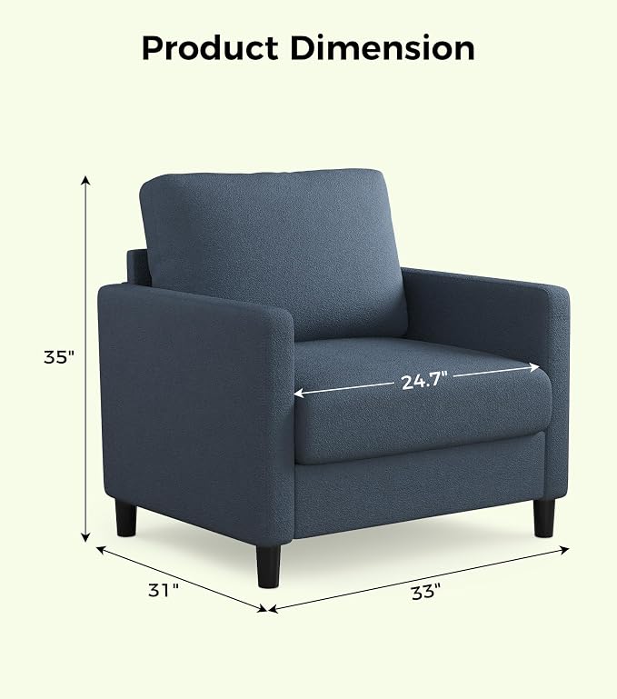 Welzona Sofa Accent Chair, Tool-Free Setup Living Room Accent Chairs, Comfy Arm - Image 2