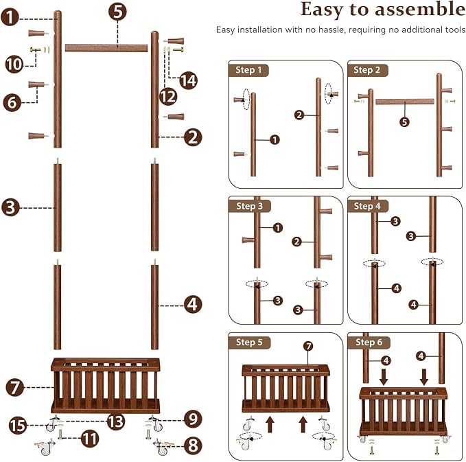 Taitiy Solid Wood Coat Rack Clothes Rack, Coat Rack Freestanding - Image 7