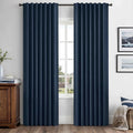 MIULEE 100% Blackout Linen Curtains 42 x 90 Inch Midnight Blue 2 Panels | by MIULEE