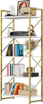 DWVO Gold Bookshelf, Modren 5 Tier Bookcase, Storage Shelves Organizer Standing - Image 7