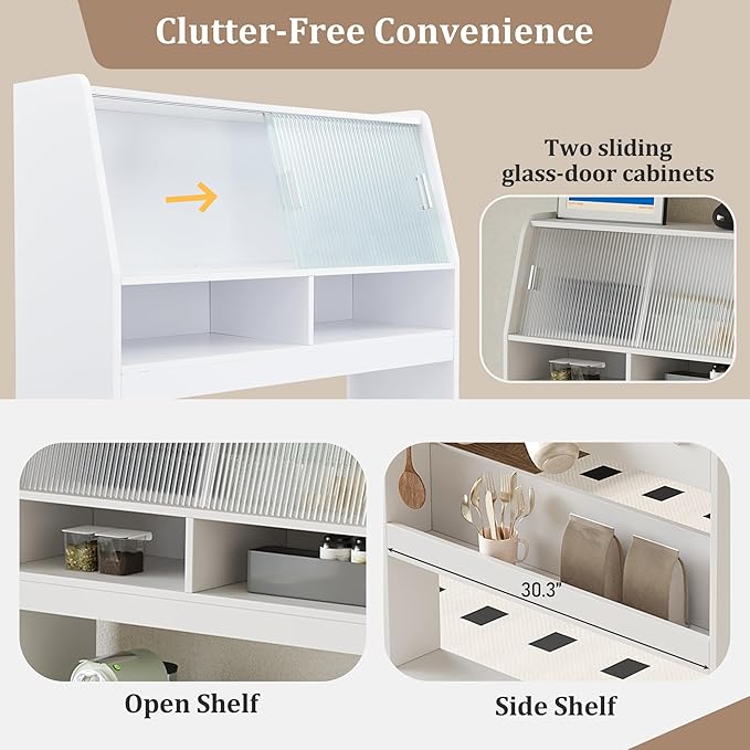 Compact Buffet with Hutch and Foldable Dining Table, 2-in-1 Buffet - Image 7