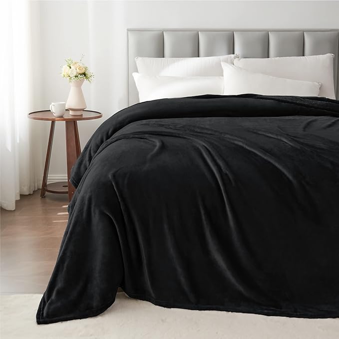 BEDELITE Fleece Blanket Soft Plush Queen Size Bed Blanket Black 90"x90" | Ultra - Image 6