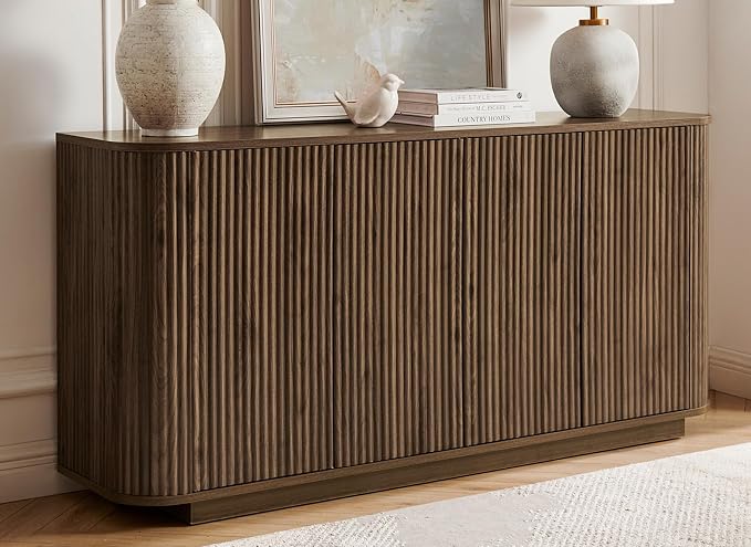 LKTART 64" Buffet Cabinet with Storage, Modern Fluted Accent Sideboard Media by LKTART