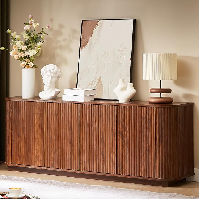 Fluted TV Stand for TVs Up to 75 Inch, Walnut Mid Century Modern TV Console for - Image 9