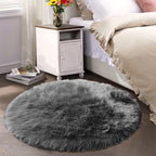 Latepis Round Area Rugs Dark Gray 6.7ft Faux Sheepskin Fur Circle Rug by Latepis