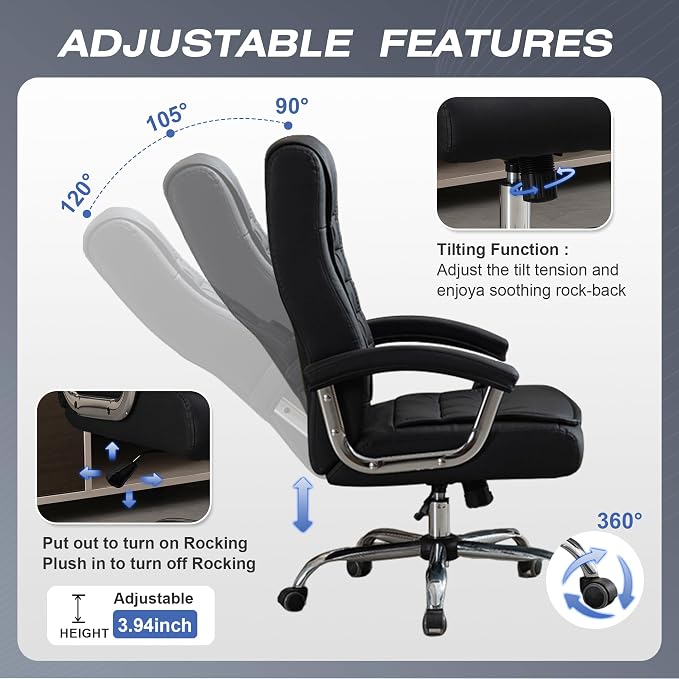 Executive Office Chair Adjustable Leather Chair, High Back Swivel Office Desk - Image 4