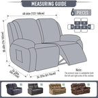 TAOCOCO Recliner Loveseat Slipcover, 6 Pieces Dual Recliner Sofa Covers - Image 5