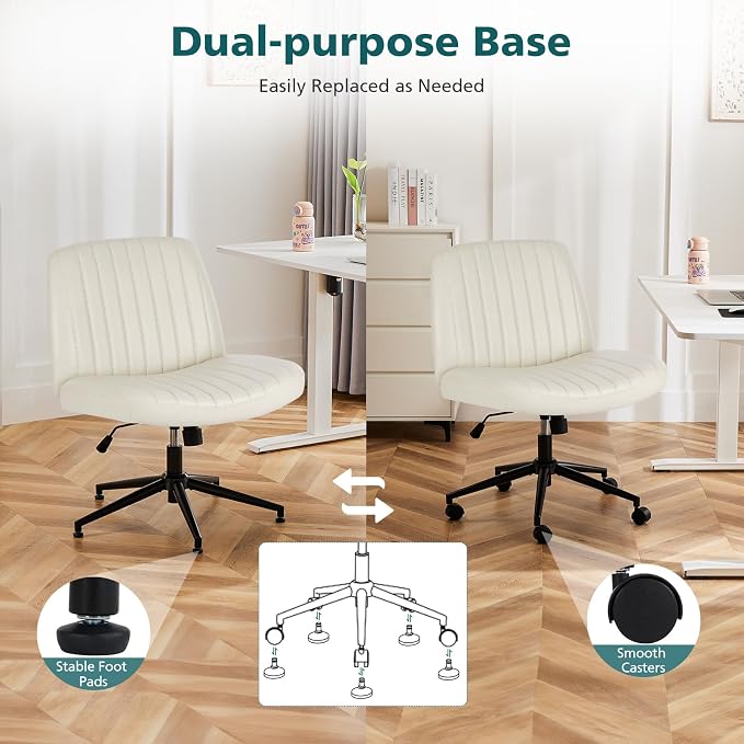 OLIXIS Criss Cross Chair with Wheels Wide Cross Legged Office Desk Vanity Chair - Image 7
