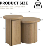 Set of 2 Nesting Coffee Tables Farmhouse, Round Coffee Tables Living Room - Image 2