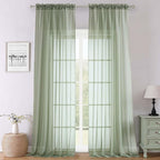 Sage Green Sheer Curtains 108 Inches Long 2 Panels, Extra Wide Airy Voile Sheer by Lecloud