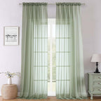 Sage Green Sheer Curtains 120 Inches Long 2 Panels, Extra Wide Farmhouse Airy by Lecloud