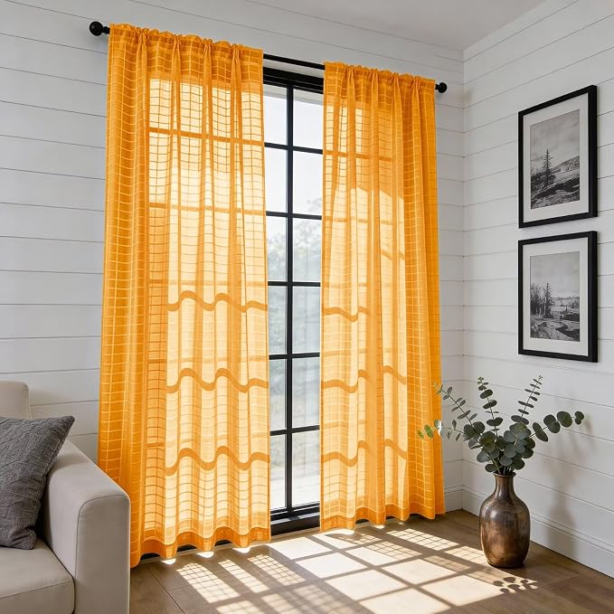 SpaceDresser Check Sheer Curtains 45 Inches Long - Image 6
