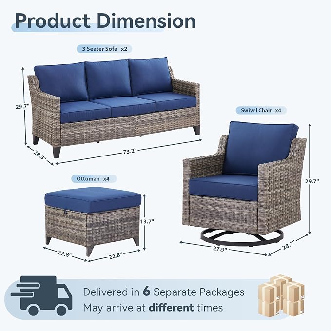 10 Piece Patio Furniture Set-High Back Outdoor Furniture Set Sectional Sofa - Image 8