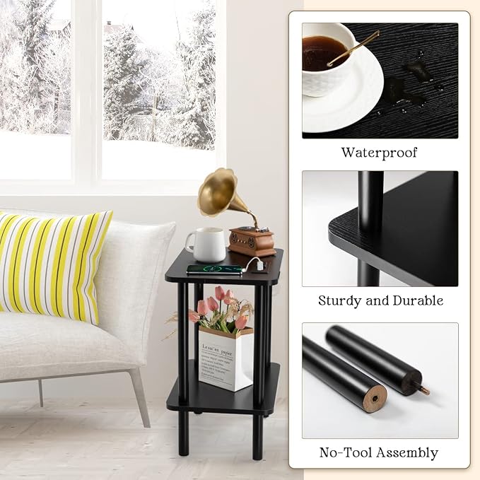 FORAOFUR End Table with Charge Station, Narrow Side Table - Image 7