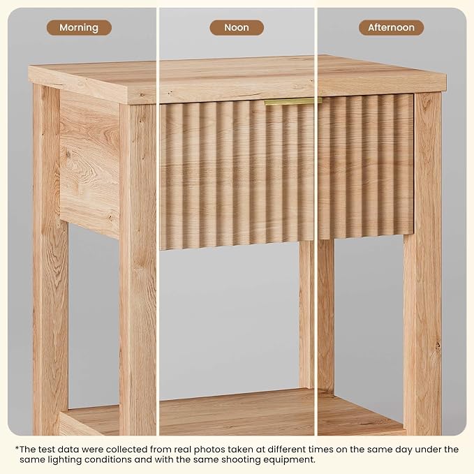 Fluted Night Stand with Golden Handle, Mid-Century Nightstands with Drawer - Image 5