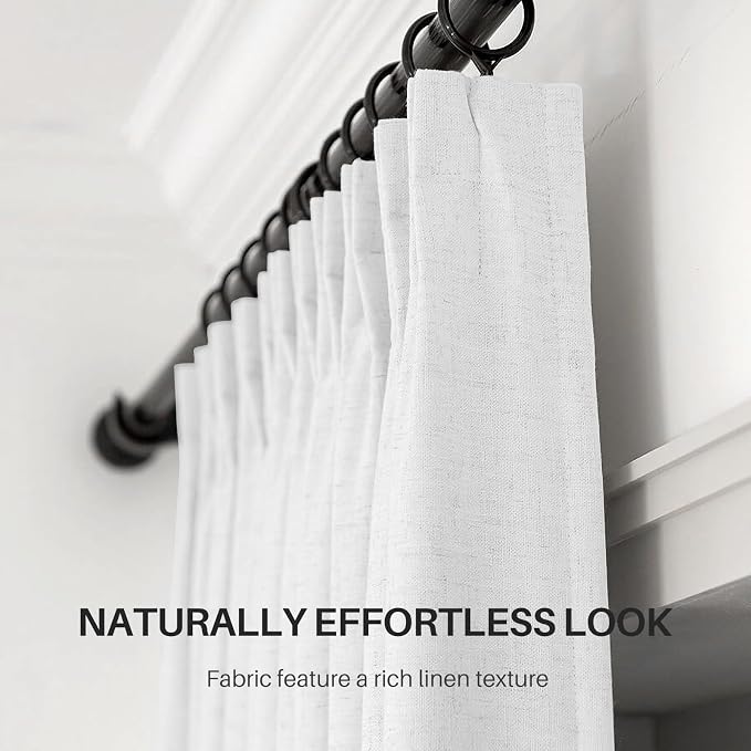 Pinch Pleated Linen White Blackout Curtains 63 Inches Long - Image 3