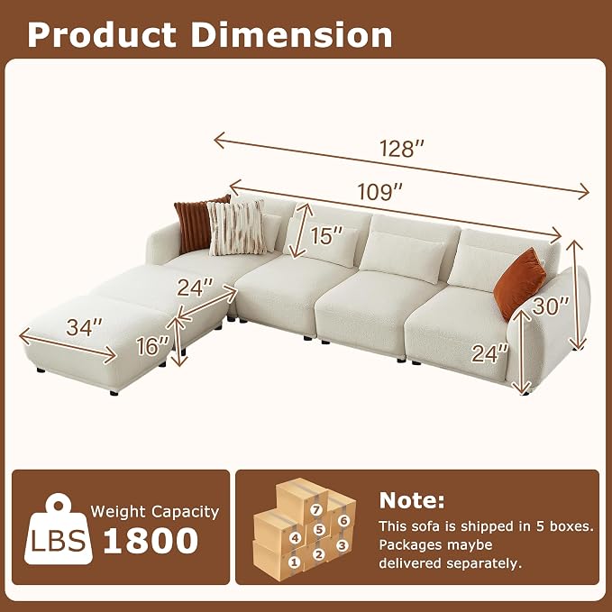 U Shaped Cloud Sectional, Convertible L Shaped Couch - Image 2
