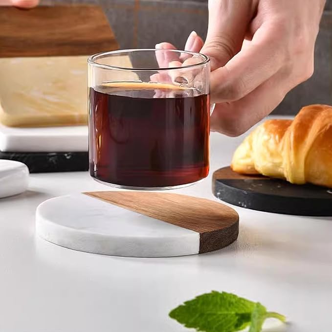 I-LAN 4-Pack Marble and Acacia Wood Coasters, 4-Inch Round Natural Wood Drink - Image 4