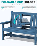 SERWALL Outdoor Bench with Cup Holder, Oversized 58" HDPE Porch Bench Suitable - Image 6