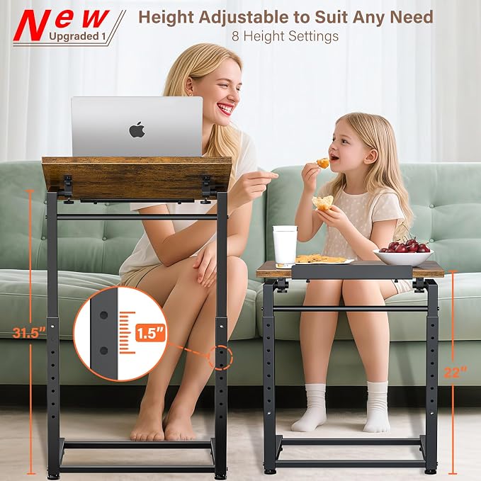 Tv Tray Table, 8-Level Adjustable Height Couch Side Table，90° Tilt Angle - Image 3