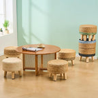 Cpintltr Ottoman Natural Seagrass Footrest Poufs Hand Weave Round Foot Stool - Image 7