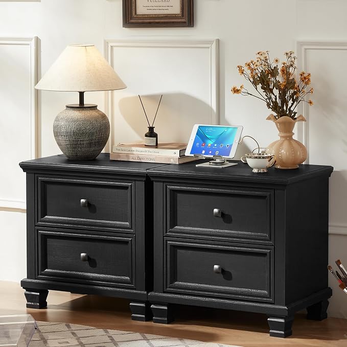 SAVOR LIFE Farmhouse Nightstand Set of 2, Rustic Low Nightstands by SAVORLIFEFurniture