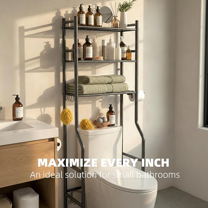 GloTika 3-Tier Over Toilet Storage - 150lb Total Capacity Metal Bathroom - Image 4