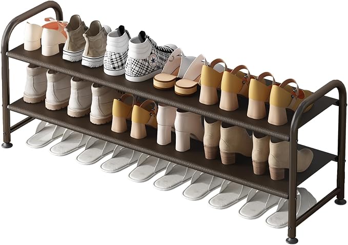 INGIORDAR Shoe Rack 2 Tier Long Storage Organizer Wide Metal Shoe Shelf by INGIORDAR