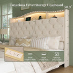 Belffin Queen Size Bed Frame and Headboard, 50.9" Velvet Upholstered Wingback - Image 3
