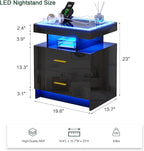 HNEBC LED Nightstand with Charging Station High Gloss Bedside Table with 2 - Image 2
