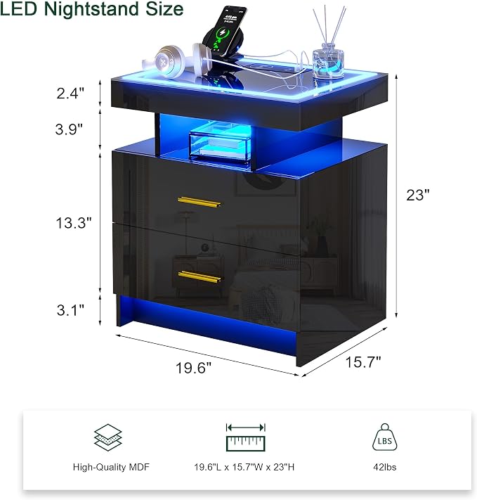 HNEBC Auto LED Nightstand Set of 2, Smart Night Stand - Image 3