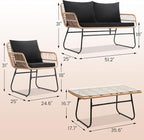 Kromax 4 Piece Patio Bistro Outdoor Furniture Set, Wicker Sofa, 2 Rattan Chairs - Image 6