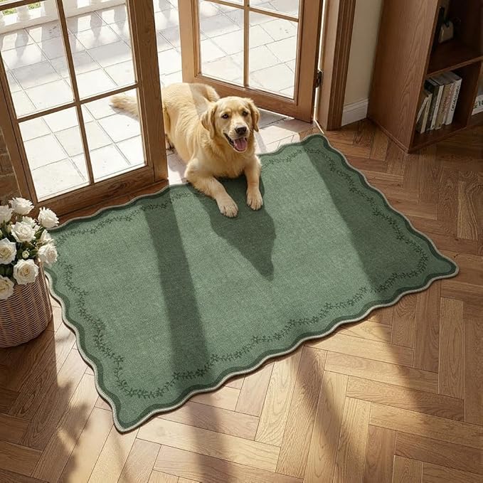 GarveeHome Scalloped Entryway Rug 2x3 Green Washable Front Door Entry Rug | by GarveeHome