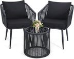 Kromax 3 Pieces Patio Rattan Bistro Conversation Set, Outdoor All-Weather by KROMAX