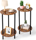 Round Side Table Set of 2, 2-Tier End Table, Small Round Nightstands by BITYODD-HOME