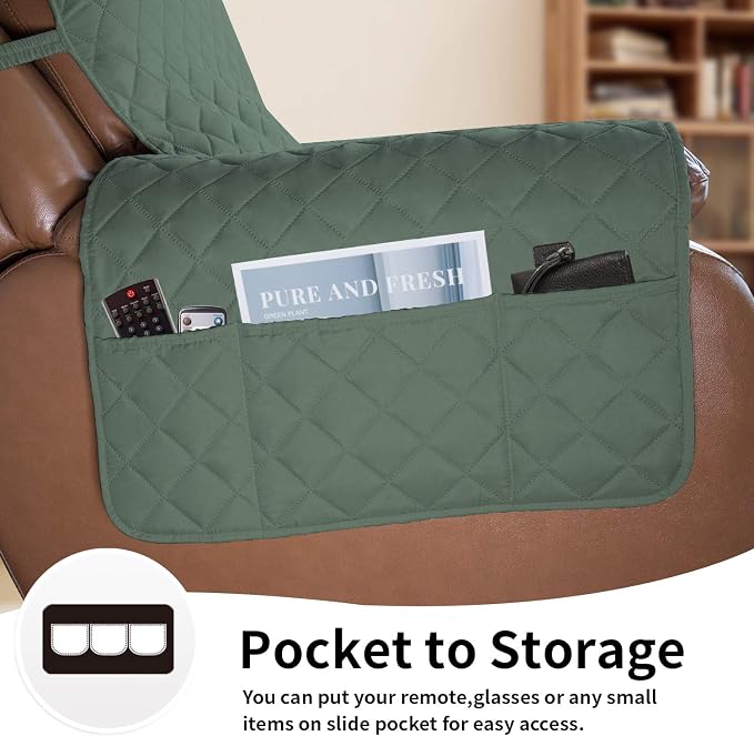 Easy-Going Reversible Couch Cover, Oversized Recliner, Cyan/Ivory | Machine - Image 3