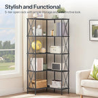 HOOBRO Corner Bookshelf, 5-Tier L-Shaped Bookcase, Industrial Open Display - Image 3
