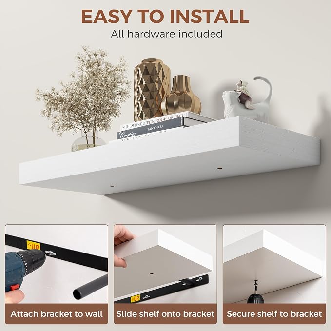 Dreamland White Floating Shelves 36 Inch Long, 8 Inch Deep Floating Shelves - Image 5