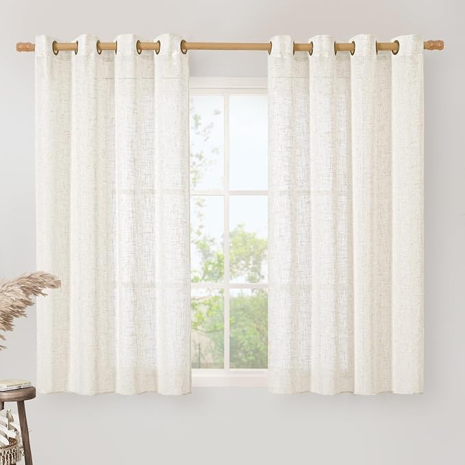 54 Inch Length Linen Curtains for Bedroom, Light Filtering Window Curtains by LAMIT