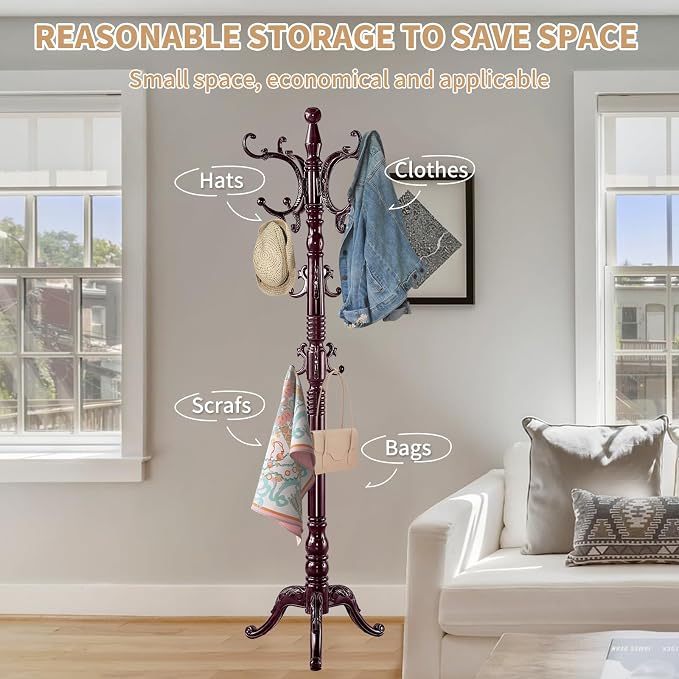 ZOZOE Wooden Classic Coat Rack Stand, Solid Wood Coat Rack Freestanding - Image 6