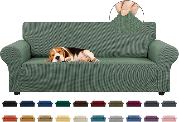 Stretch Couch Covers for Sofa, 3 Cushion Slipcover, Elastic Bottom for Dogs & by KEKUOU